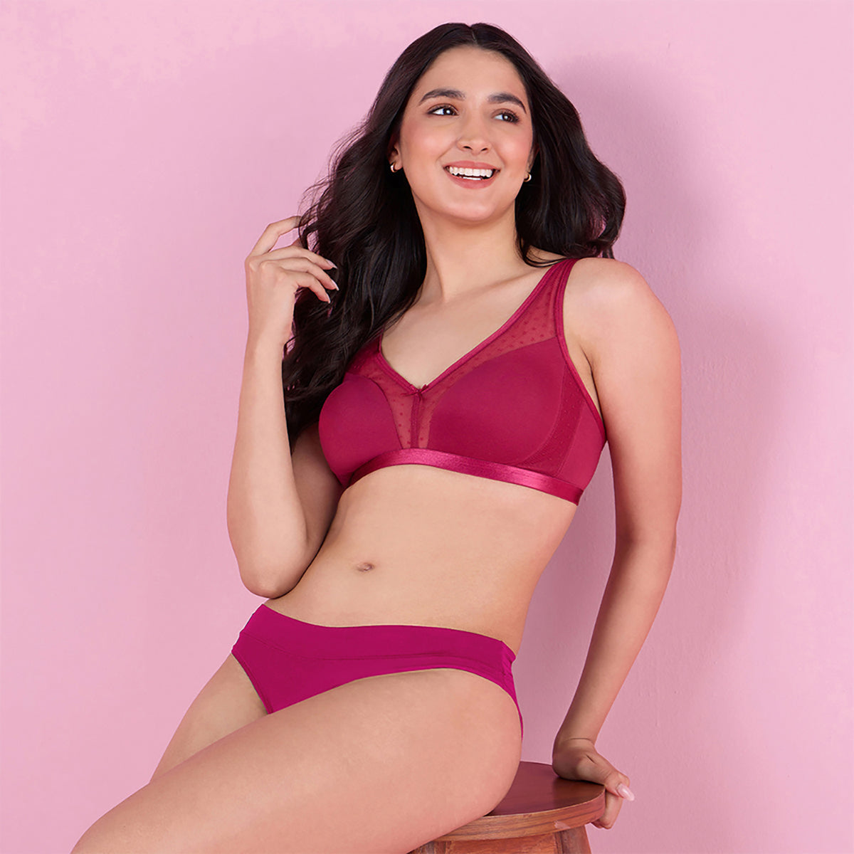 Glass Neckline Cotton Support Bra NYB280 Berry