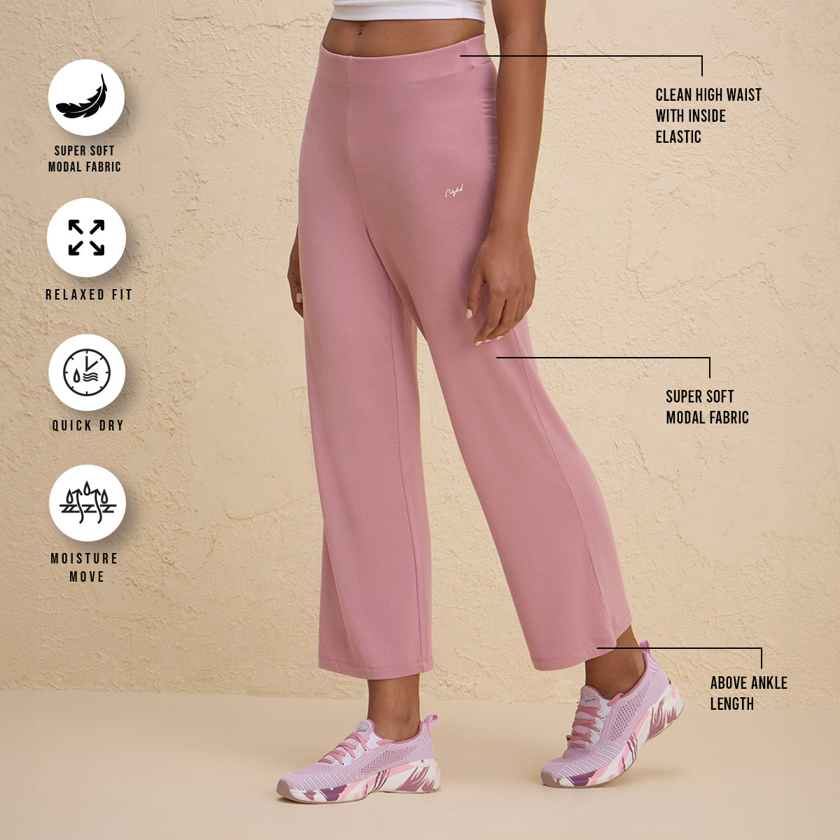 Nykd By Nykaa Summer Essential Super Soft and Comfy Modal Cropped Pants-NYLE059-Mauve