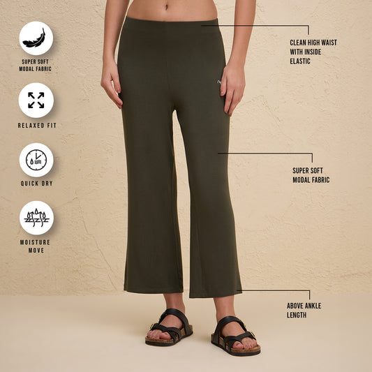 Nykd By Nykaa Summer Essential Super Soft and Comfy Modal Cropped Pants-NYLE059-Olive
