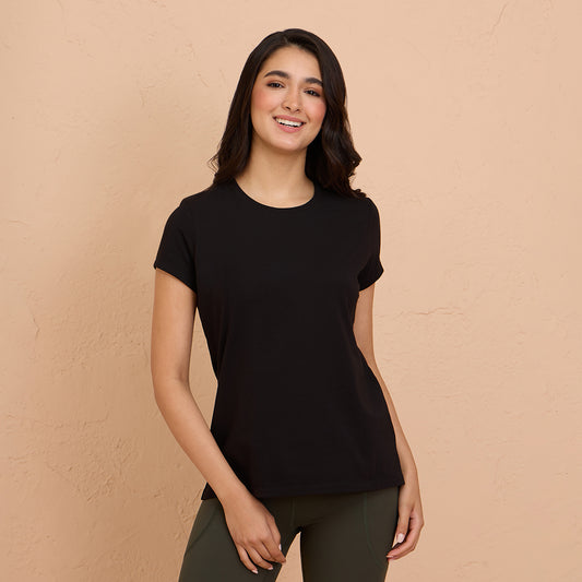 Super Comfy Cotton Stretch Classic Solid T-Shirt-NYLE216-Black