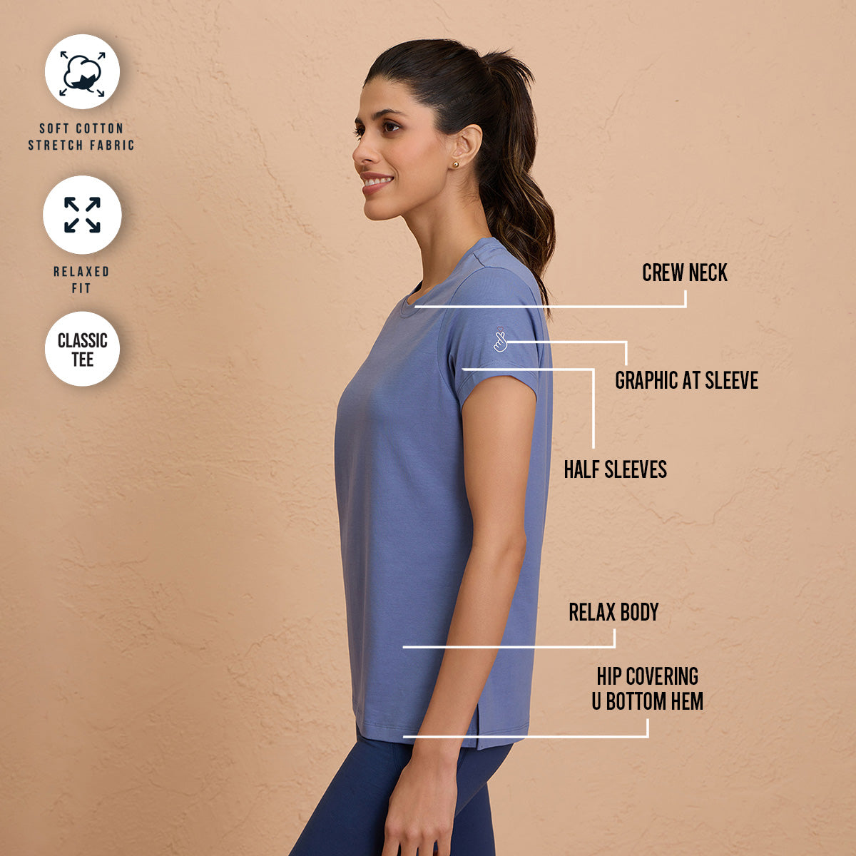 Cotton Stretch T-Shirt - Super Comfy & Flattering - NYLE216-Blue