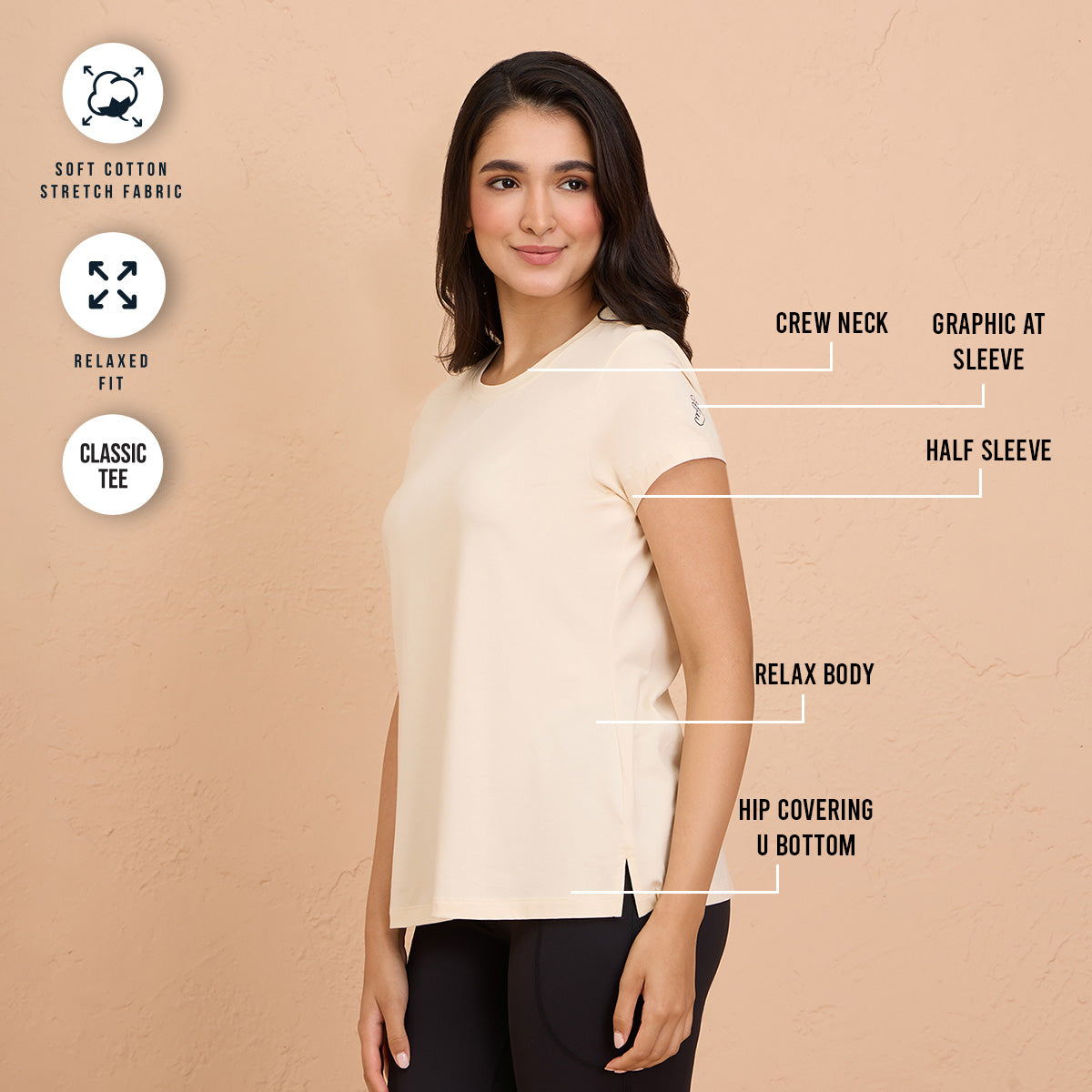 Cotton Stretch T-Shirt - Super Comfy & Flattering - NYLE216-Off White