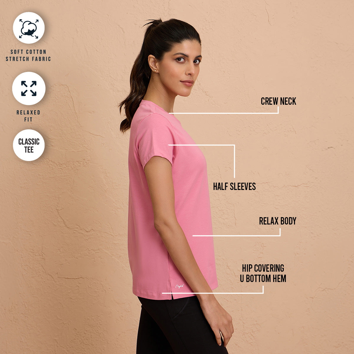 Cotton Stretch T-Shirt - Super Comfy & Flattering - NYLE216-Pink