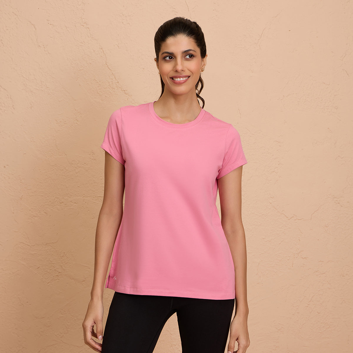 Cotton Stretch T-Shirt - Super Comfy & Flattering - NYLE216-Pink