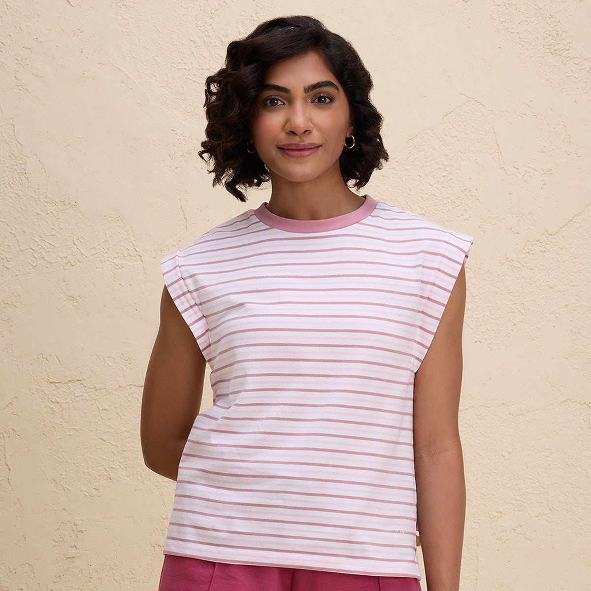 Nykd By Nykaa Extended Shoulder Cotton Tank Top with 2 Degree Cooling Tech-NYLE514-Pink White