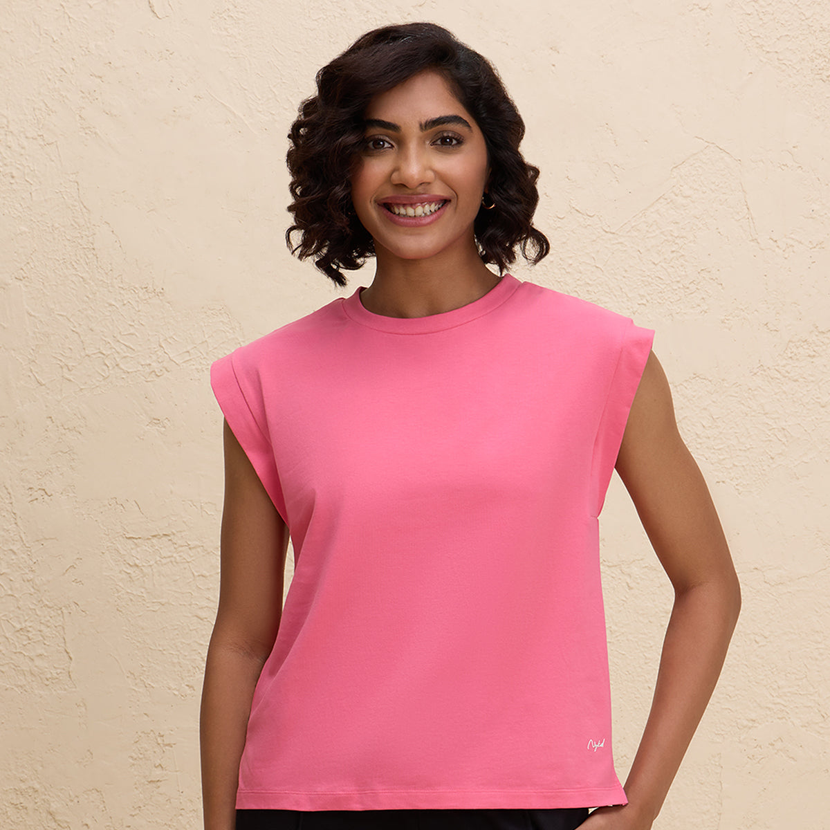 Extended Shoulder Cotton Tank Top with 2 Degree Cooling Tech-NYLE514-Pink