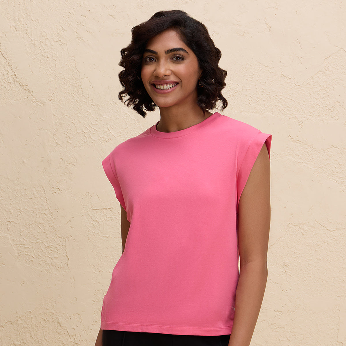 Nykd By Nykaa Extended Shoulder Cotton Tank Top with 2 Degree Cooling Tech-NYLE514-Pink