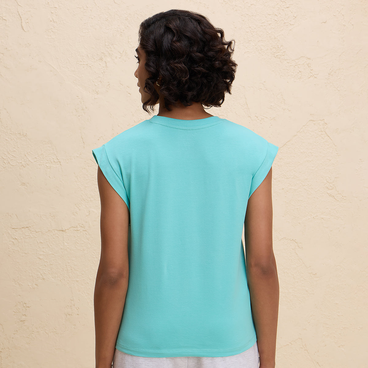 Extended Shoulder Cotton Tank Top with 2 Degree Cooling Tech-NYLE514-Turquoise