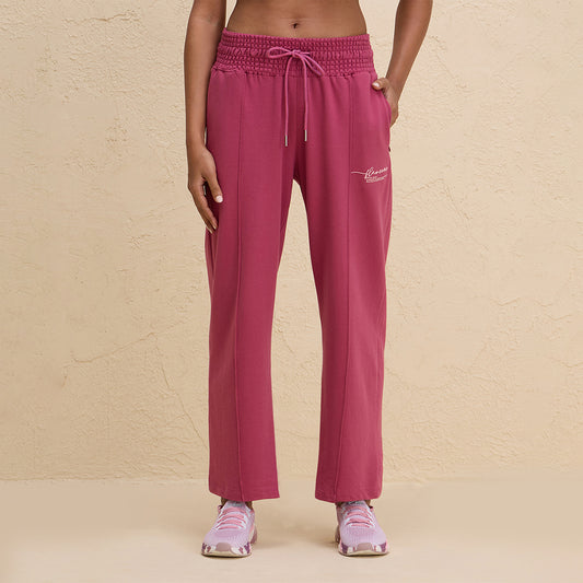 Smocked Waist Cotton French Terry Straight Lounge Pants-NYLE604-Grape