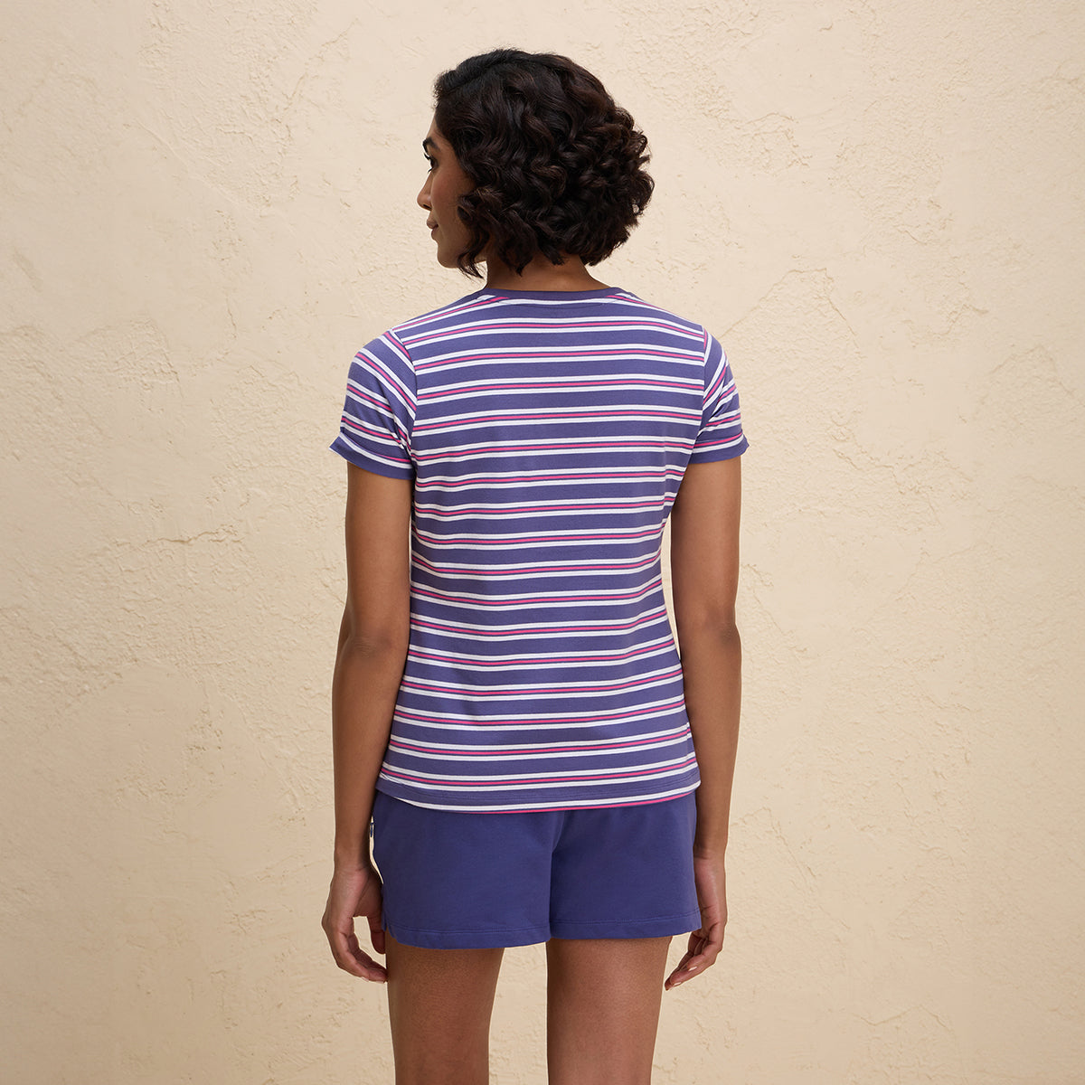 Cotton Tee with 2 Degree Cooling Tech- NYLE605 - Blue White Stripe