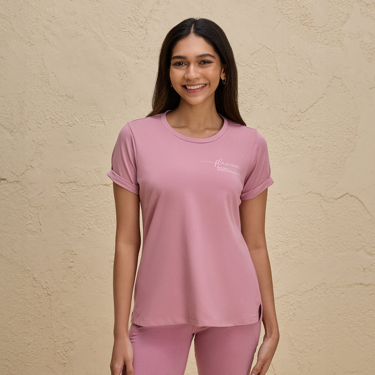 Cotton Tee with 2 Degree Cooling Tech- NYLE605 - Mauve