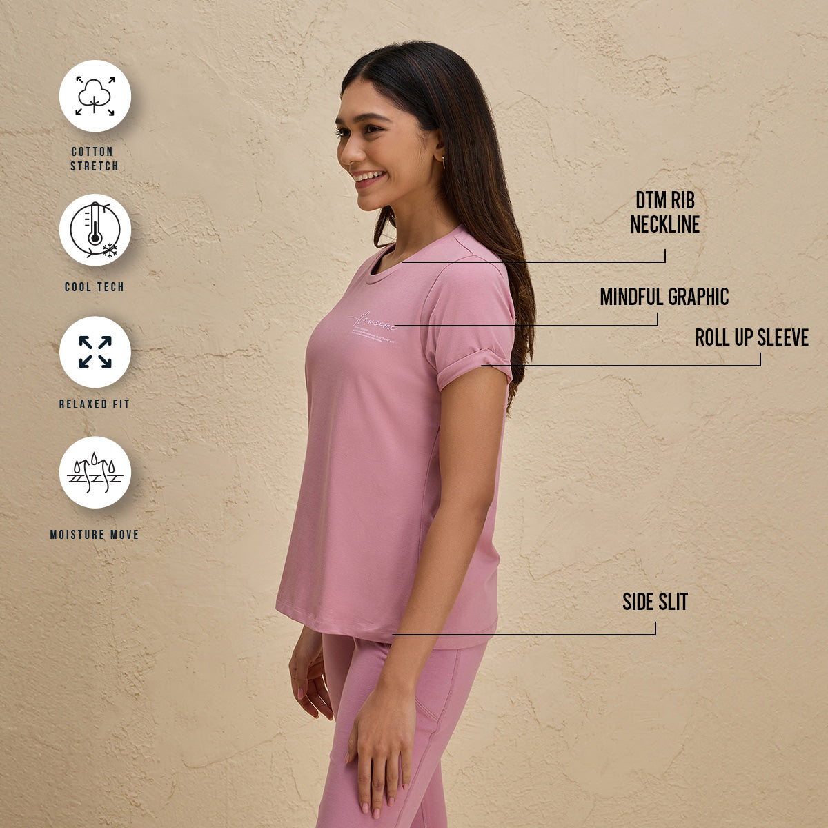 Cotton Tee with 2 Degree Cooling Tech- NYLE605 - Mauve