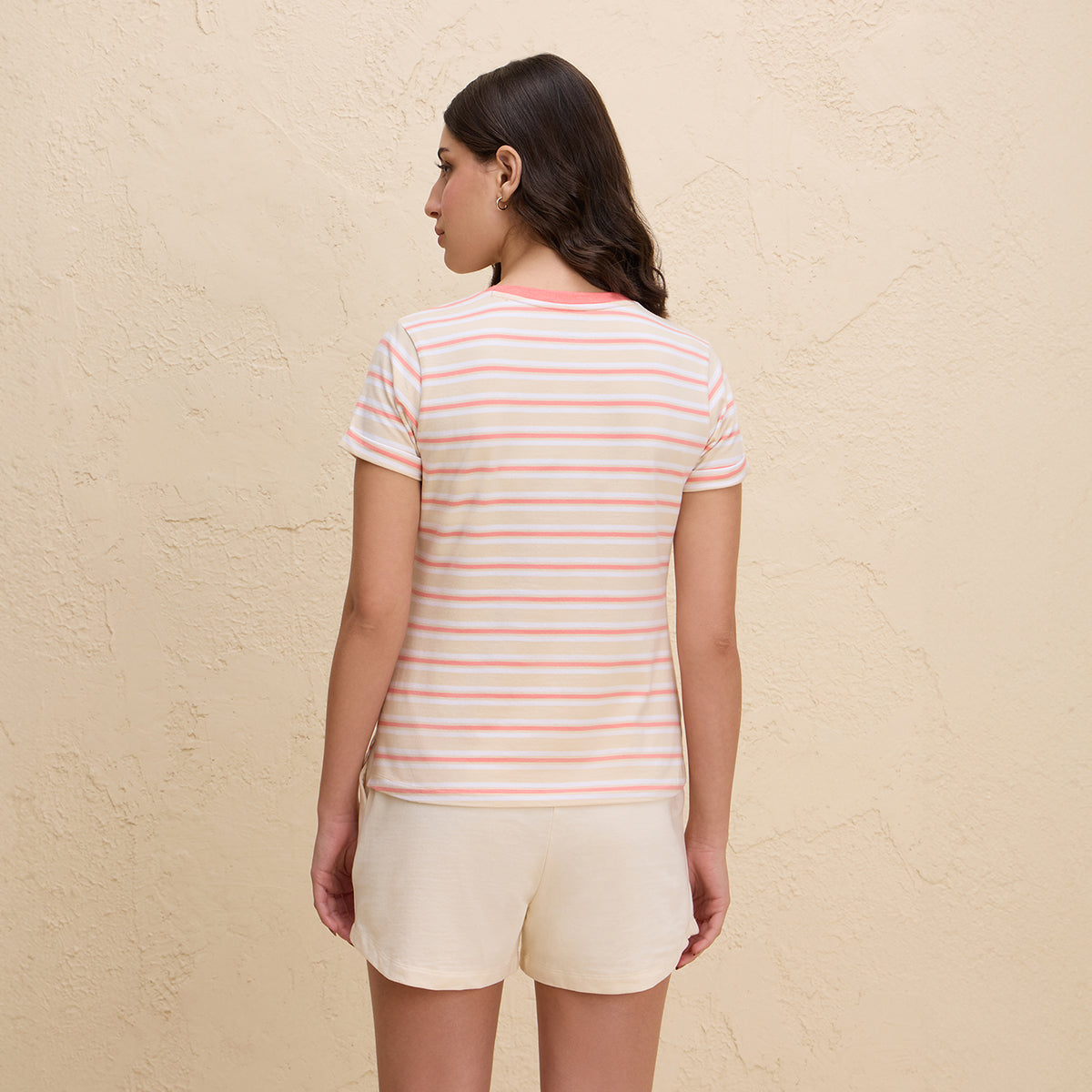 Cotton Tee with 2 Degree Cooling Tech- NYLE605 - Orange White Stripe