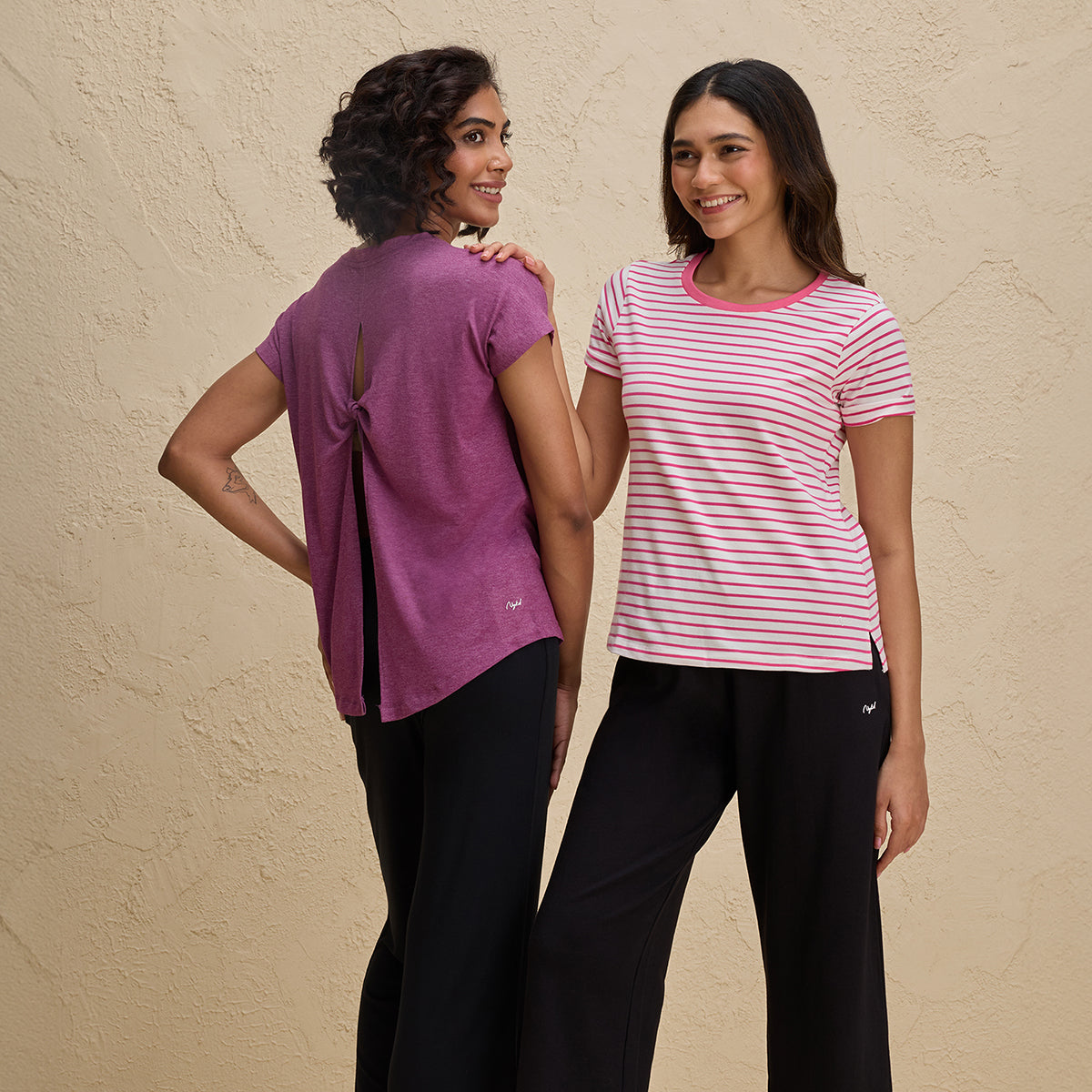 Nykd By Nykaa Breathable Cotton Tee with 2 Degree Cooling Tech-NYLE605-Pink White Stripe