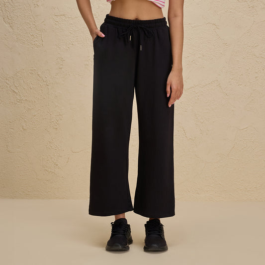 Comfort Cotton French Terry Straight Leg Lounge Track Pants-NYLE606-Black