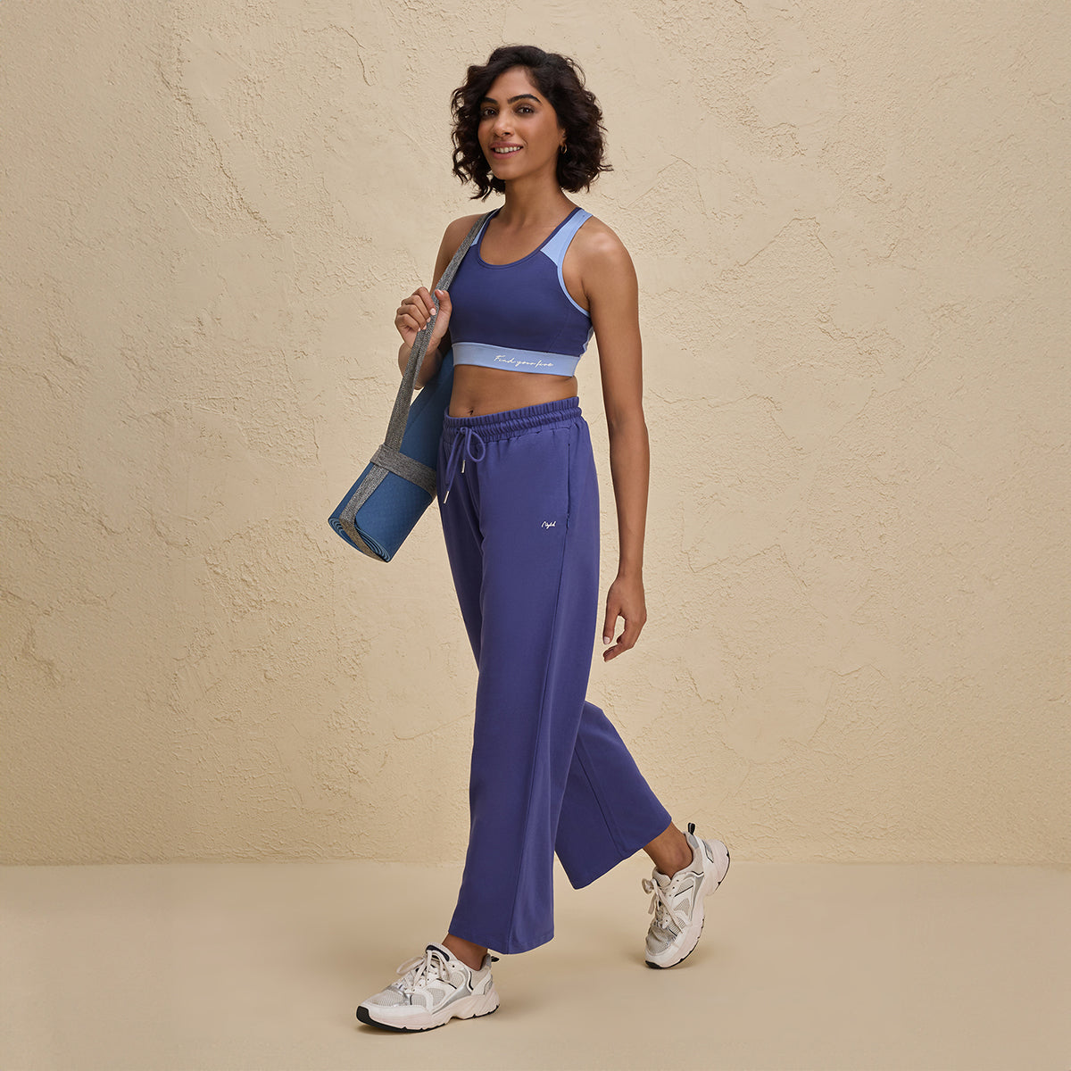 Nykd By Nykaa Comfort Cotton French Terry Straight Leg Lounge Track Pants-NYLE606-Blue