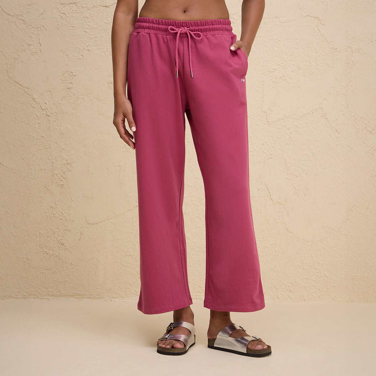 Nykd By Nykaa Comfort Cotton French Terry Straight Leg Lounge Track Pants-NYLE606-Grape