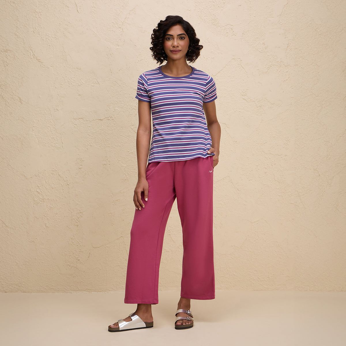 Nykd By Nykaa Comfort Cotton French Terry Straight Leg Lounge Track Pants-NYLE606-Grape