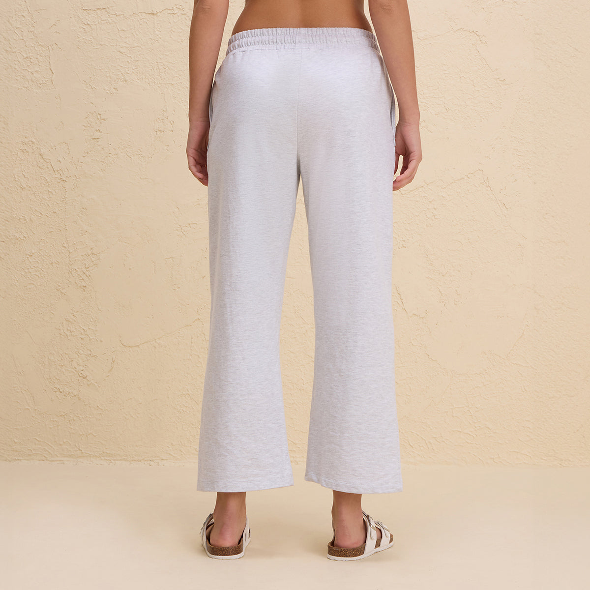 Nykd By Nykaa Comfort Cotton French Terry Straight Leg Lounge Track Pants-NYLE606-Grey Melange