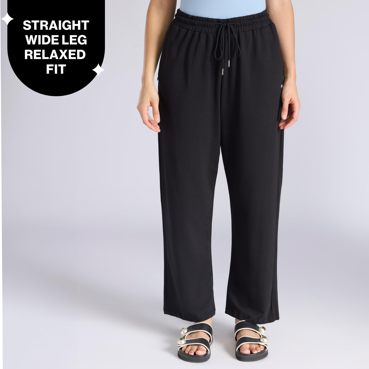Comfort Cotton French Terry Straight Leg Lounge Track Pants NYLE606 Black