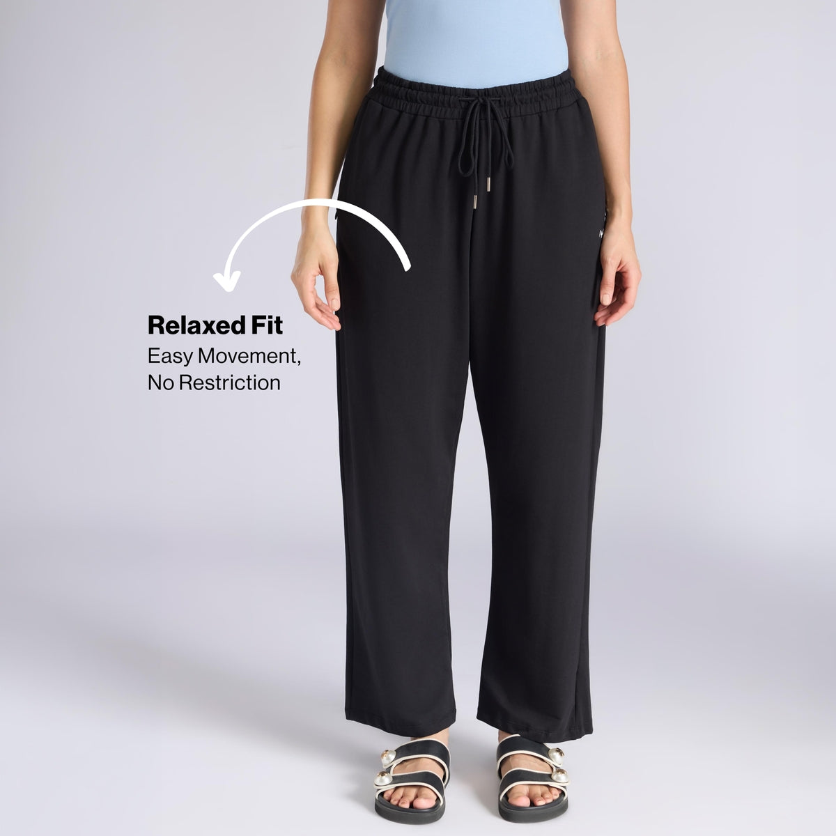 Comfort Cotton French Terry Straight Leg Lounge Track Pants NYLE606 Black