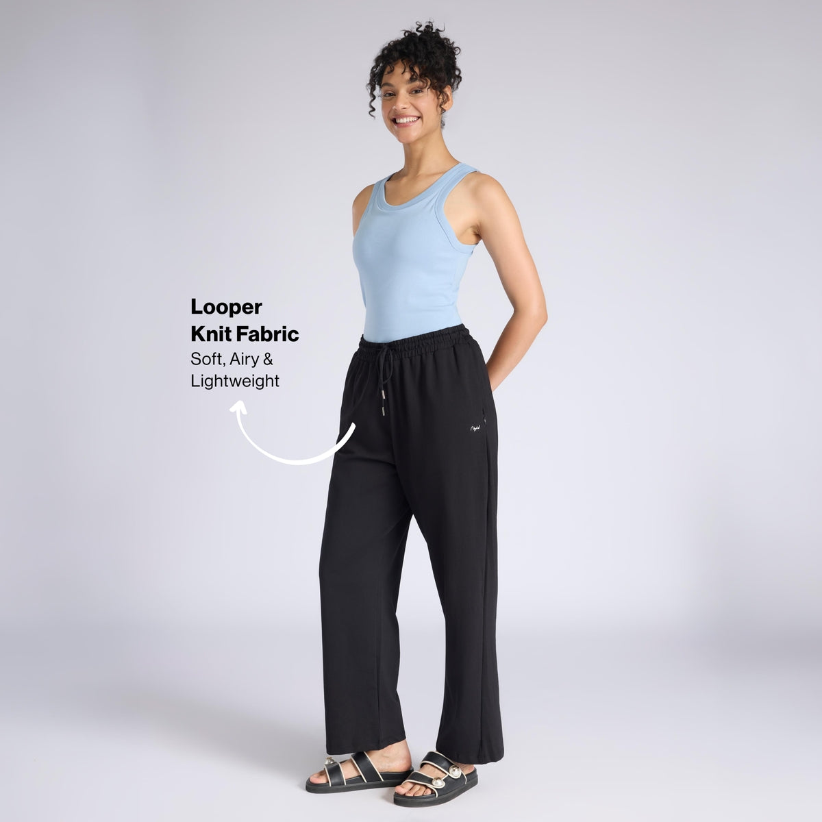 Comfort Cotton French Terry Straight Leg Lounge Track Pants NYLE606 Black