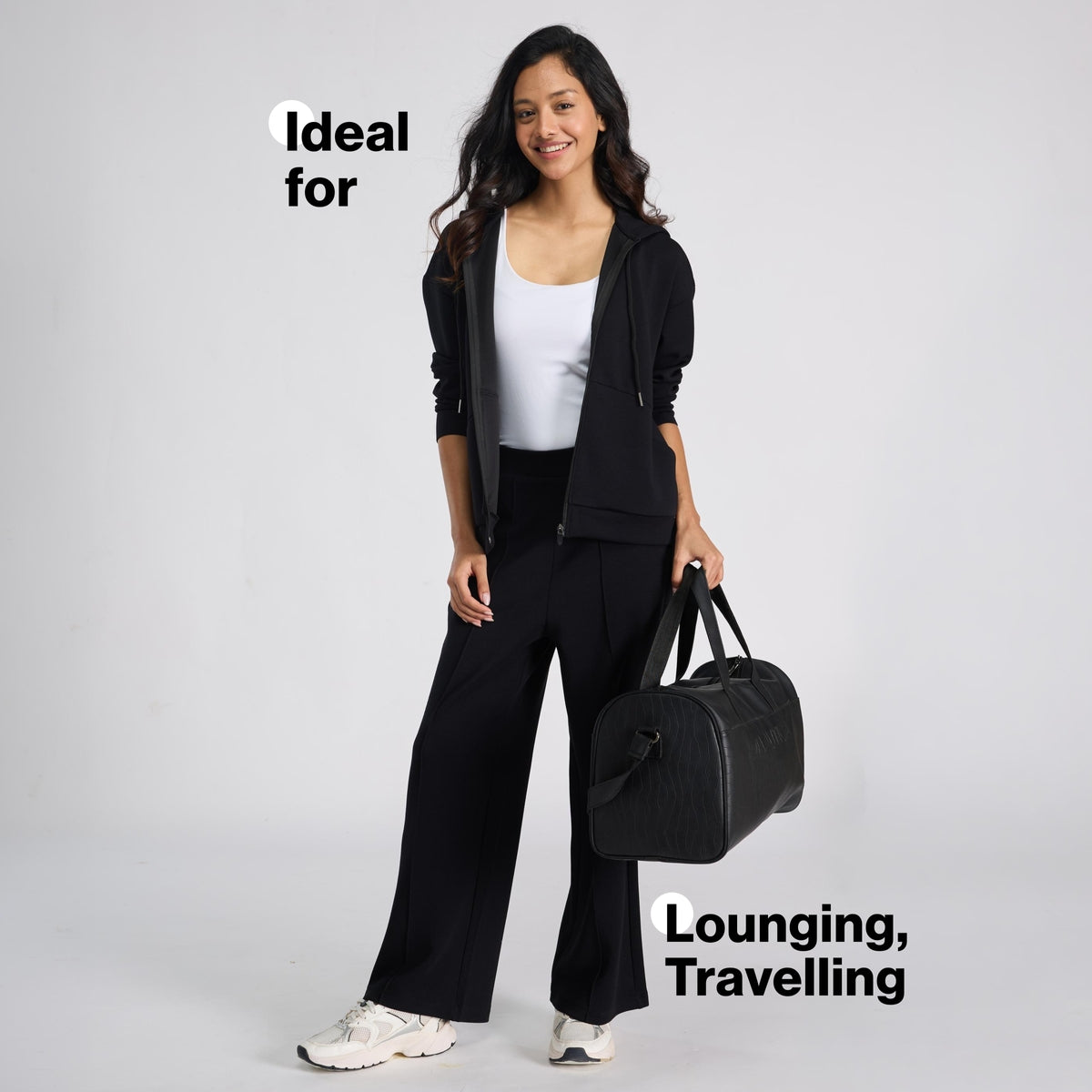 Cozy Sherpa Fleece Wide-Leg Lounge Pants with Side Pockets NYLE608 Black