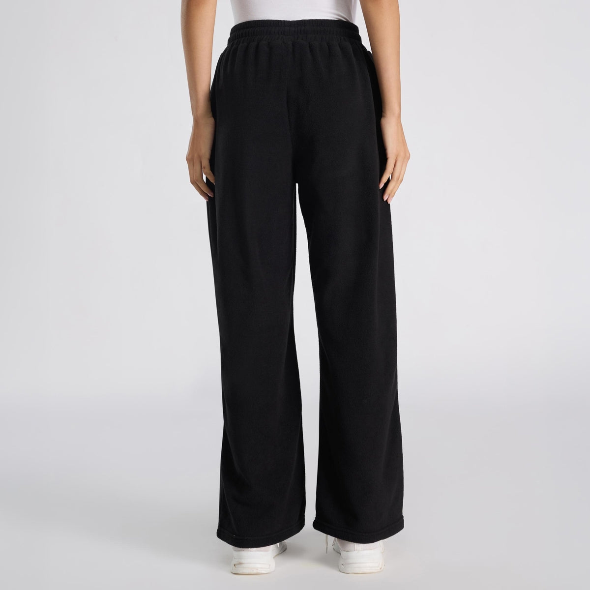 Cozy Sherpa Fleece Wide-Leg Lounge Pants with Side Pockets NYLE608 Black