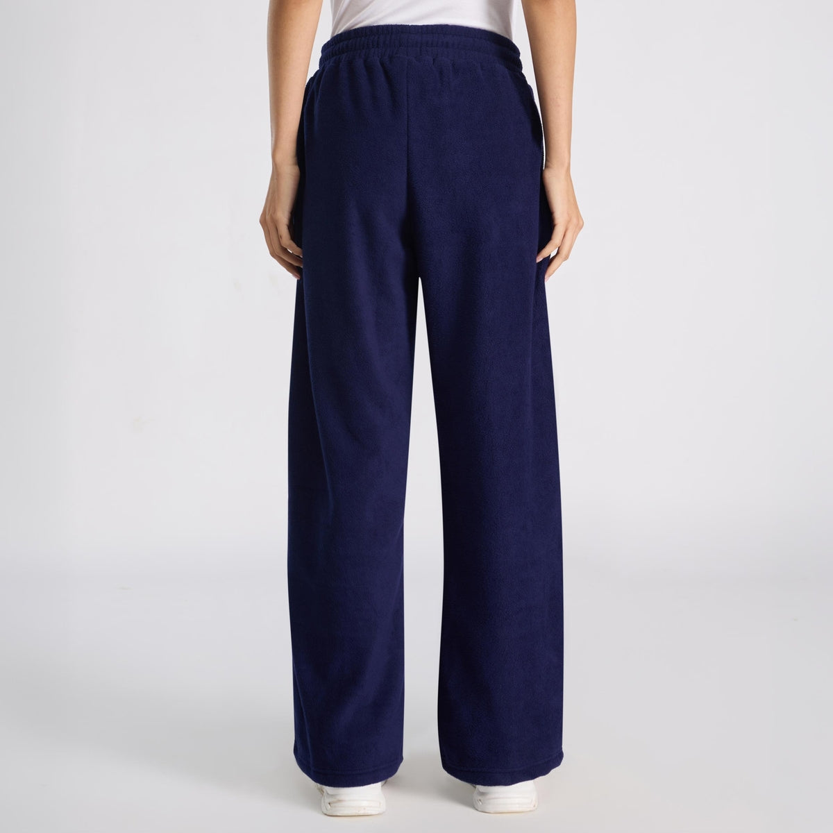 Cozy Sherpa Fleece Wide-Leg Lounge Pants with Side Pockets NYLE608 Navy