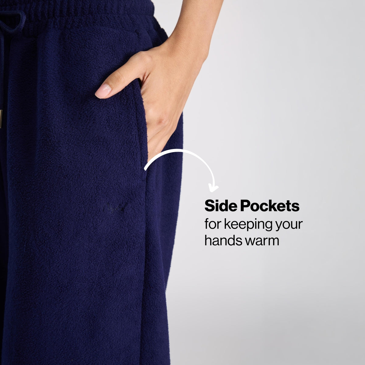 Cozy Sherpa Fleece Wide-Leg Lounge Pants with Side Pockets NYLE608 Navy