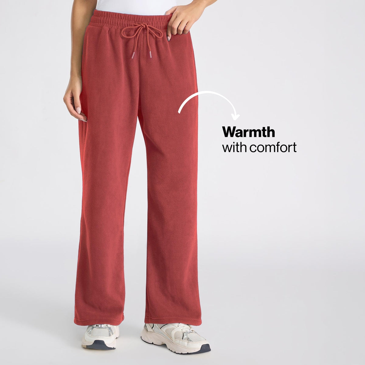 Cozy Sherpa Fleece Wide-Leg Lounge Pants with Side Pockets NYLE608 Pink