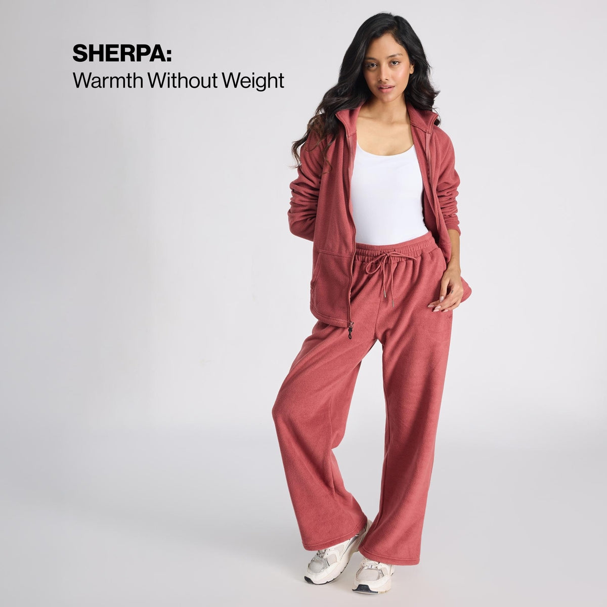 Cozy Sherpa Fleece Wide-Leg Lounge Pants with Side Pockets NYLE608 Pink