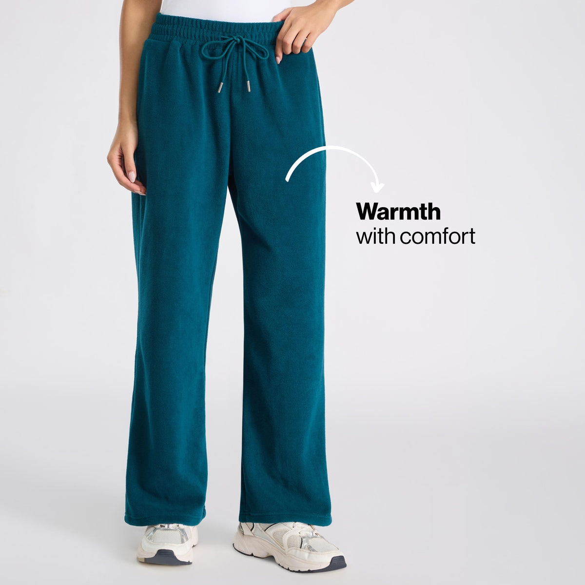 Cozy Sherpa Fleece Wide-Leg Lounge Pants with Side Pockets NYLE608 Green