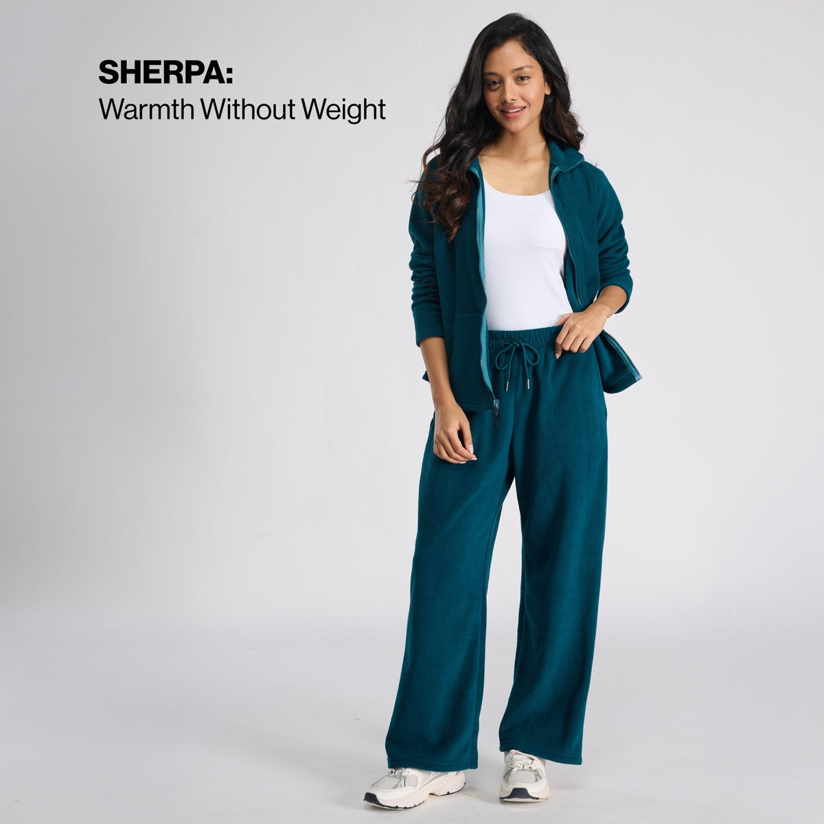 Cozy Sherpa Fleece Wide-Leg Lounge Pants with Side Pockets NYLE608 Green