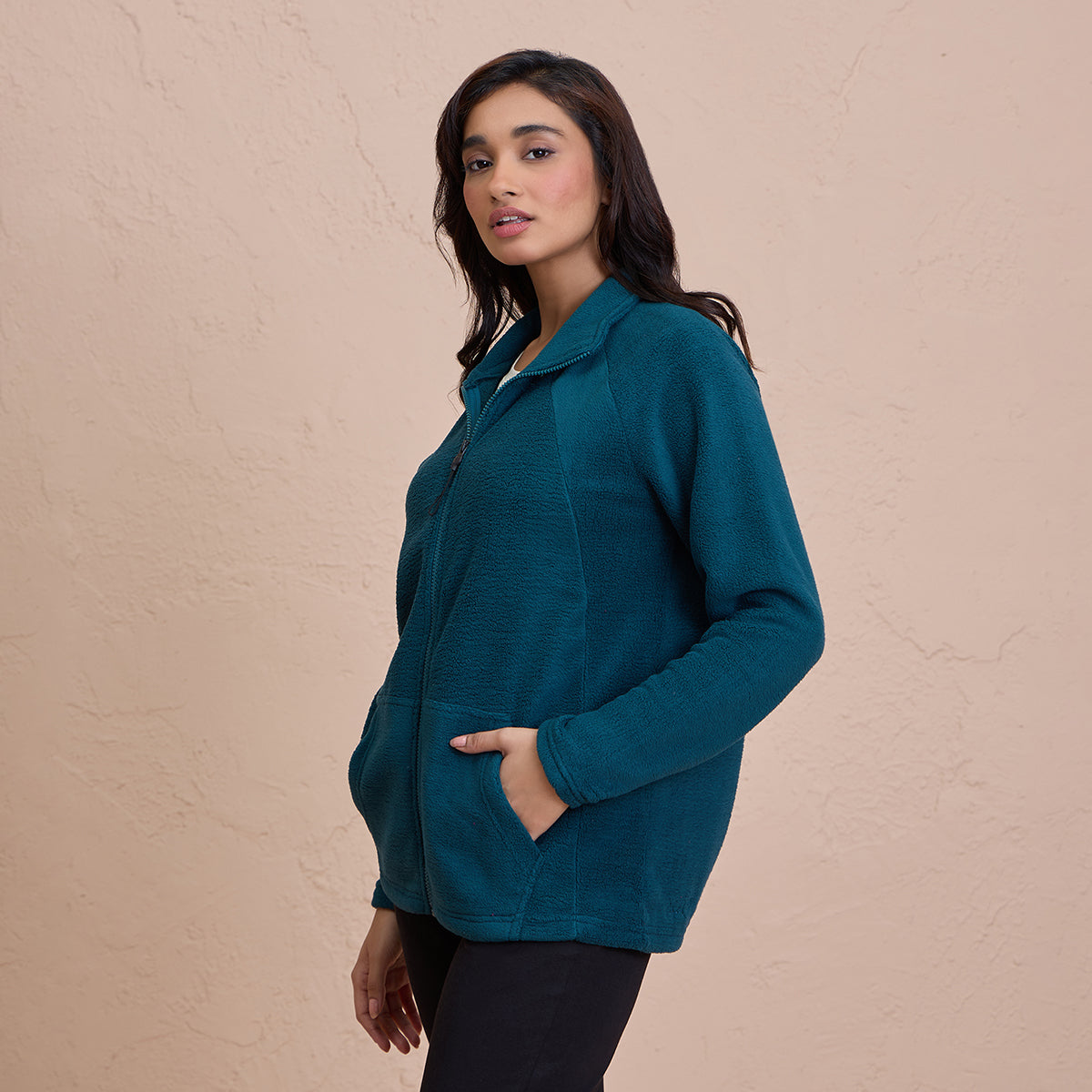 Cozy Sherpa Front open Jacket-NYLE701-Green
