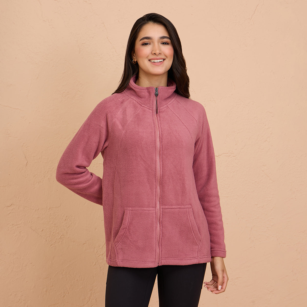 Cozy Sherpa Jacket with Zippered Front - NYLE701-Pink