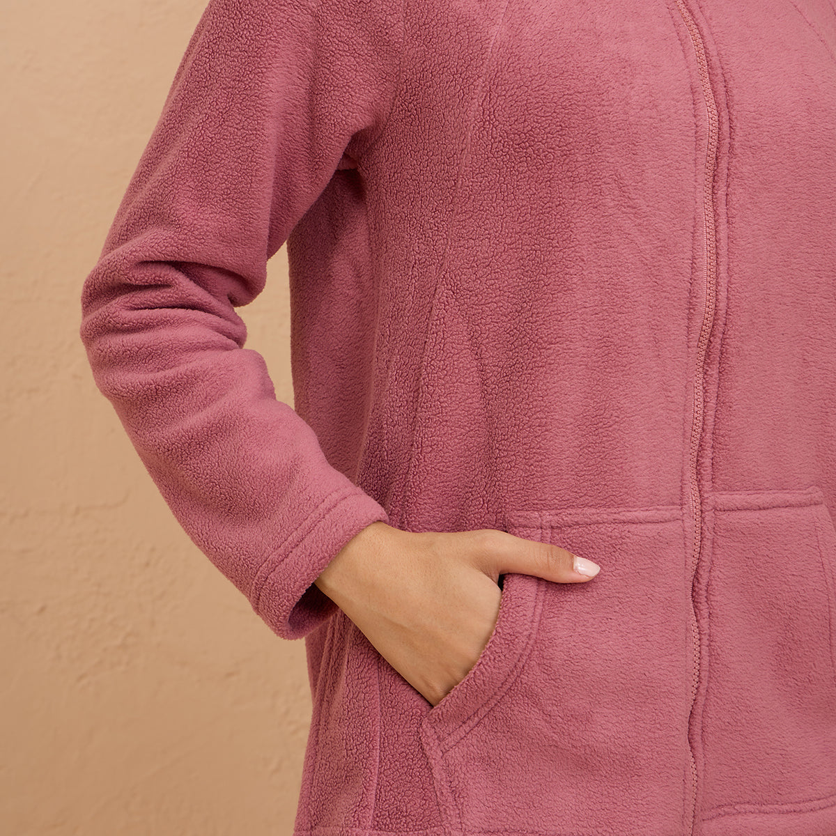 Cozy Sherpa Jacket with Zippered Front - NYLE701-Pink