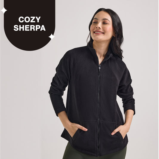 Cozy Sherpa Jacket with Zippered Front-NYLE701-Black