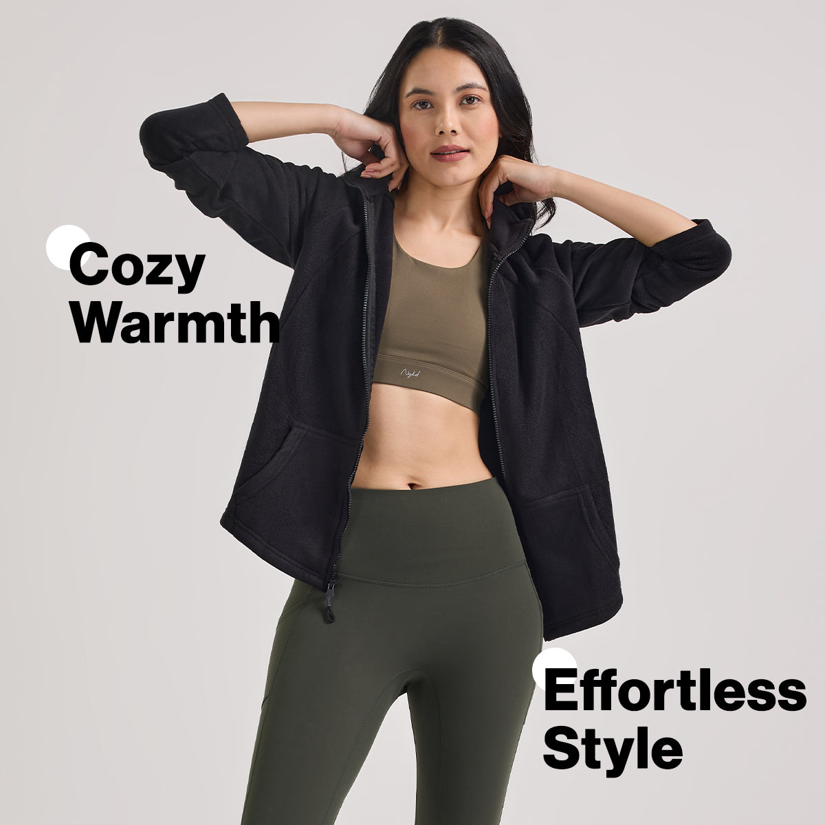 Cozy Sherpa Jacket with Zippered Front-NYLE701-Black