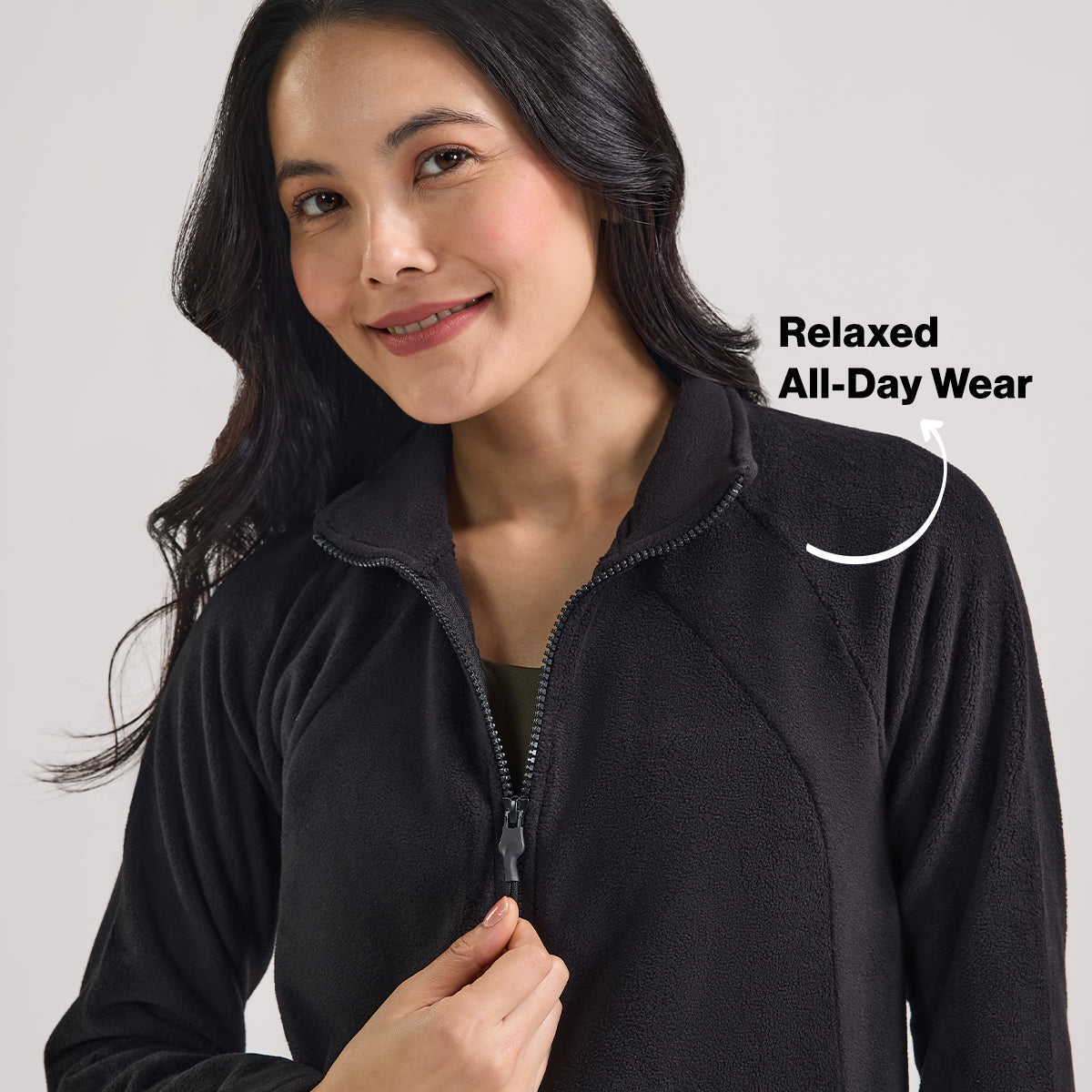 Cozy Sherpa Jacket with Zippered Front-NYLE701-Black