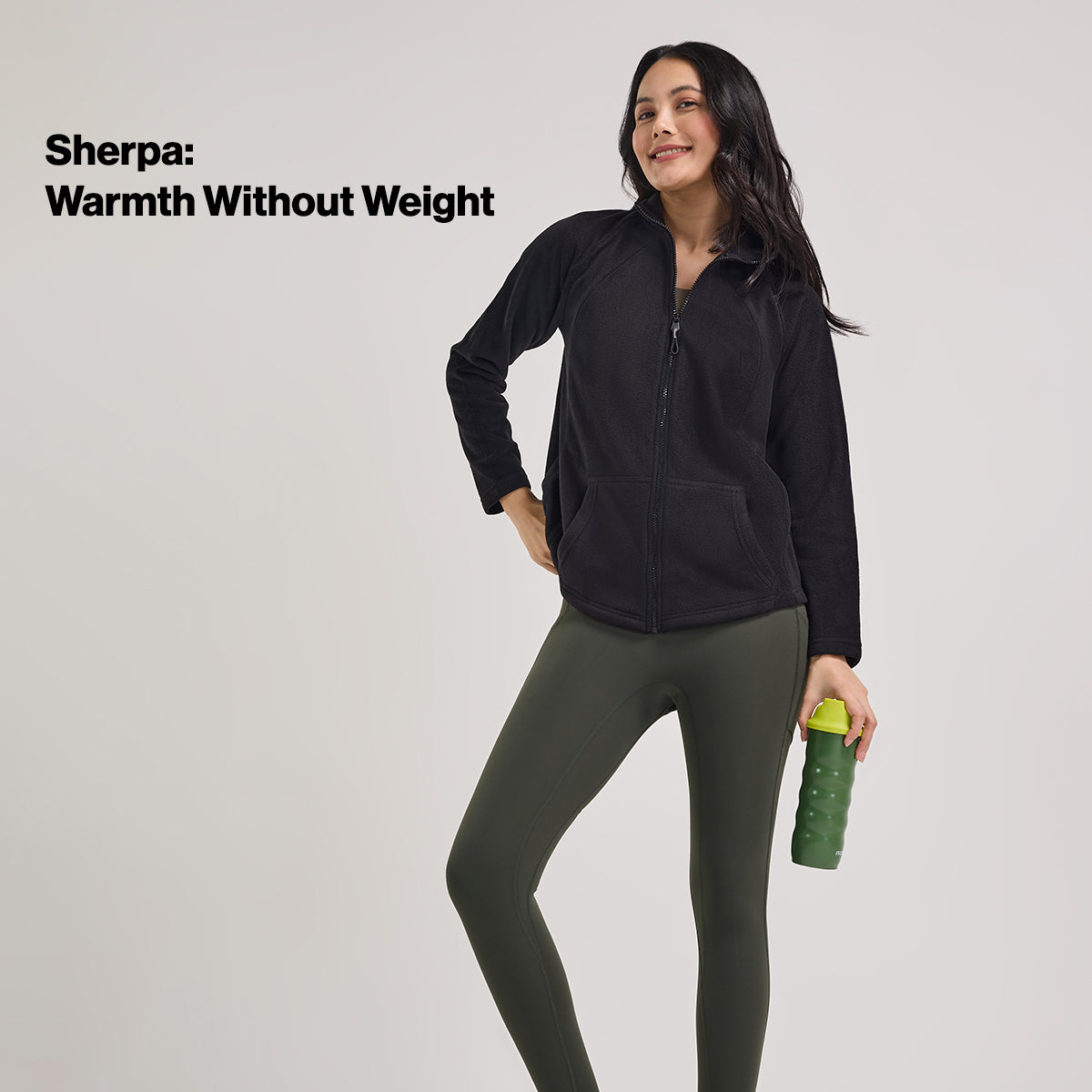 Cozy Sherpa Jacket with Zippered Front-NYLE701-Black