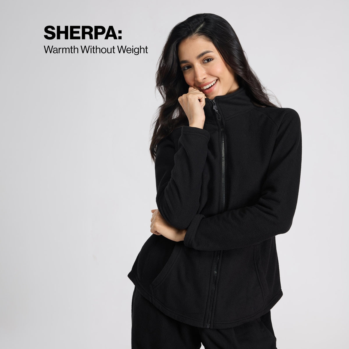 Cozy Sherpa Jacket with Zippered Front-NYLE701-Black