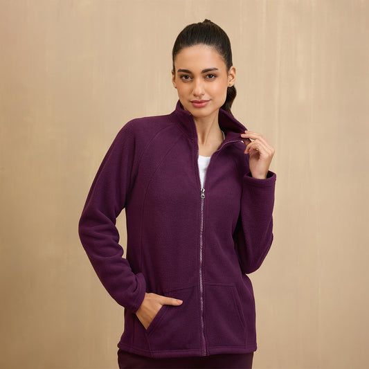 NYKD By Nykaa Cozy Sherpa Front open Jacket-NYLE701-Grape