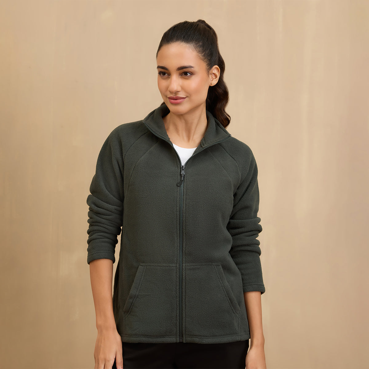 NYKD By Nykaa Cozy Sherpa Front open Jacket-NYLE701-Green