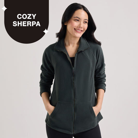 Cozy Sherpa Jacket with Zippered Front-NYLE701-Green