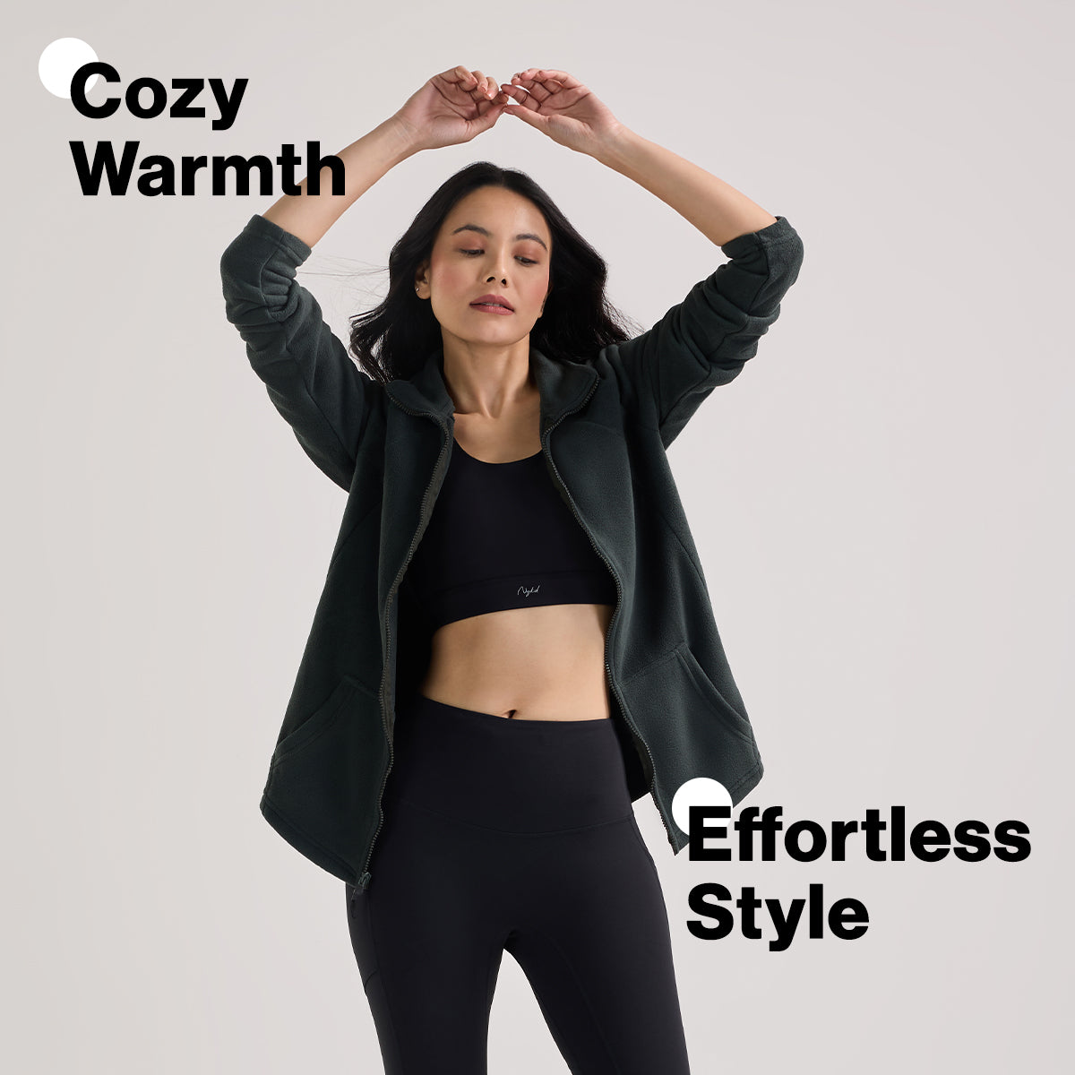 Cozy Sherpa Jacket with Zippered Front-NYLE701-Green