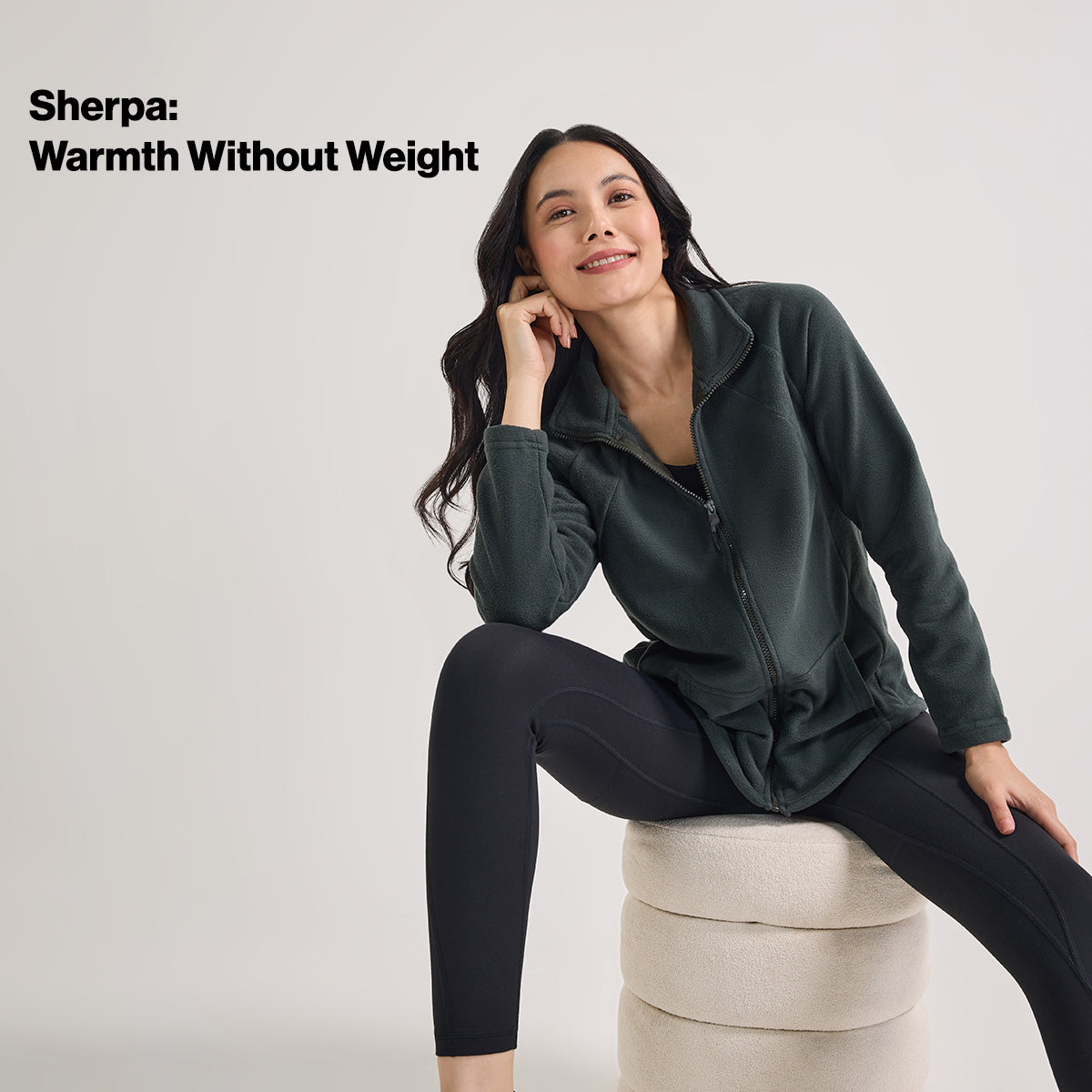 Cozy Sherpa Jacket with Zippered Front-NYLE701-Green