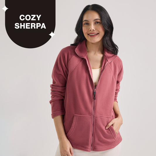 Cozy Sherpa Jacket with Zippered Front-NYLE701-Pink