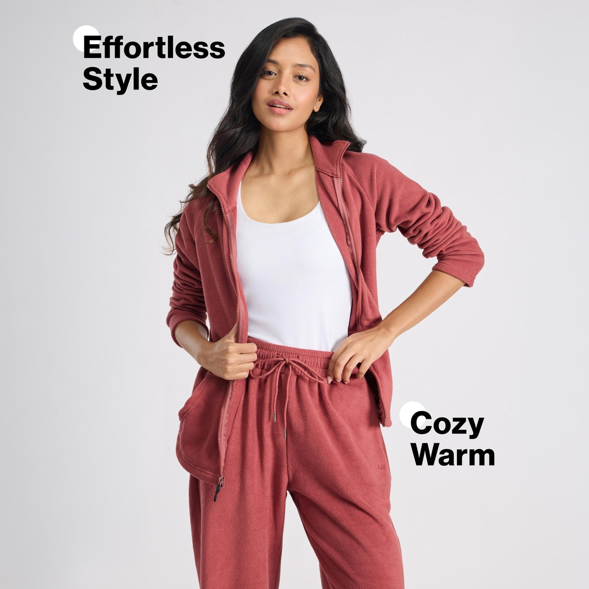 Cozy Sherpa Jacket with Zippered Front-NYLE701-Pink