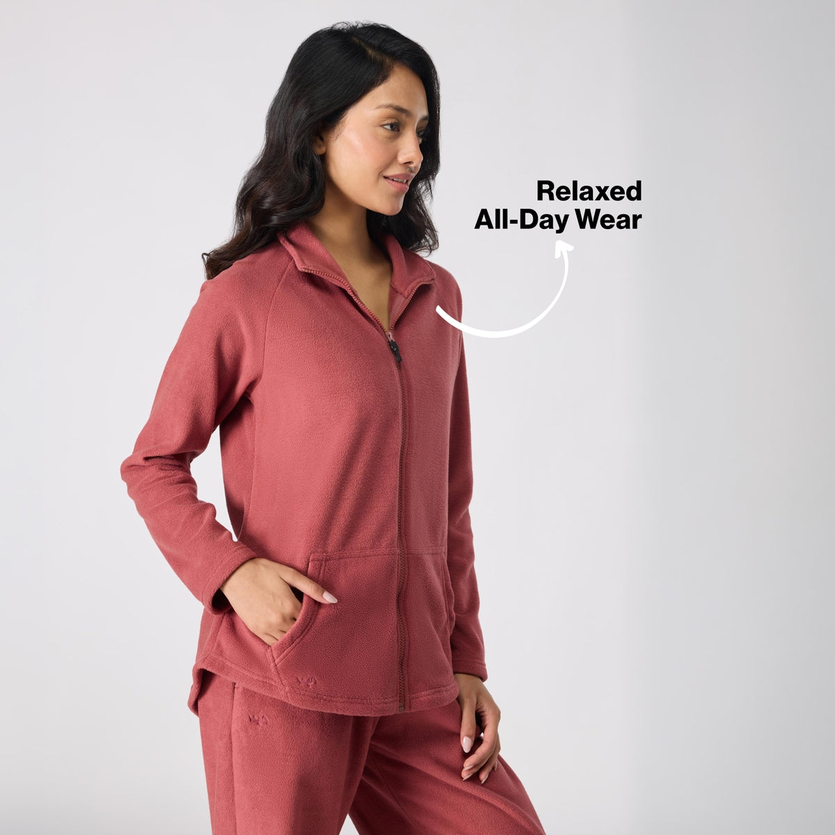Cozy Sherpa Jacket with Zippered Front-NYLE701-Pink